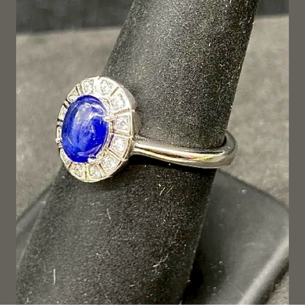Blue Kyanite Sterling Silver Ring in Halo Setting
